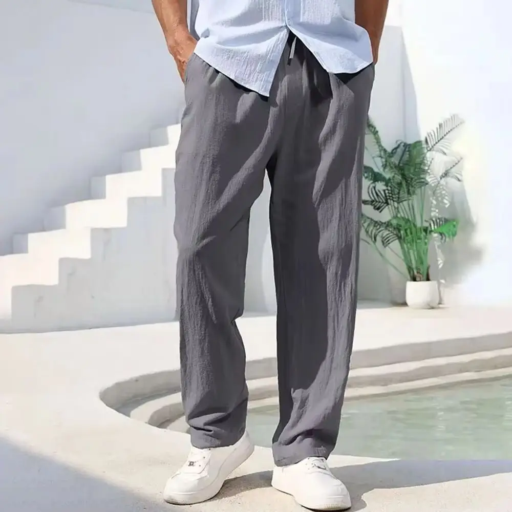 

Мужские повседневные брюки из хлопка и льна 2025: свободные джоггеры в уличном стиле, однотонные прямые модные спортивные брюки для мужчин