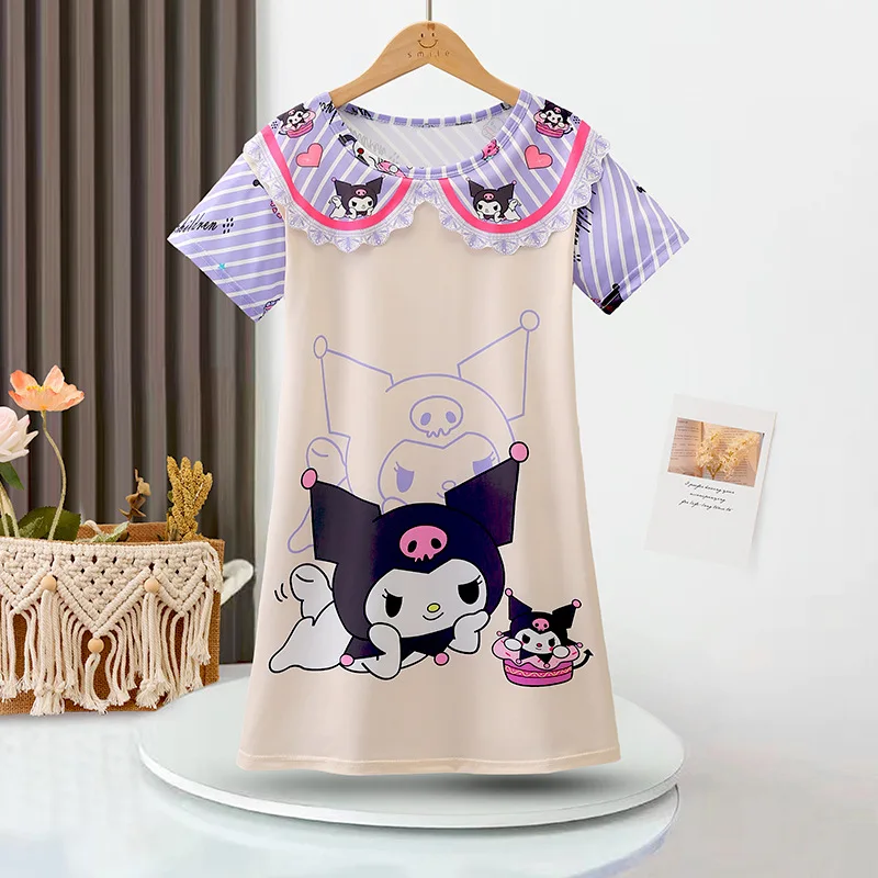 Kuromi's New Summer Girls' Sleeping Skirt Melody Loose And Cute Cartoon Short Sleeved Sleeping Skirt