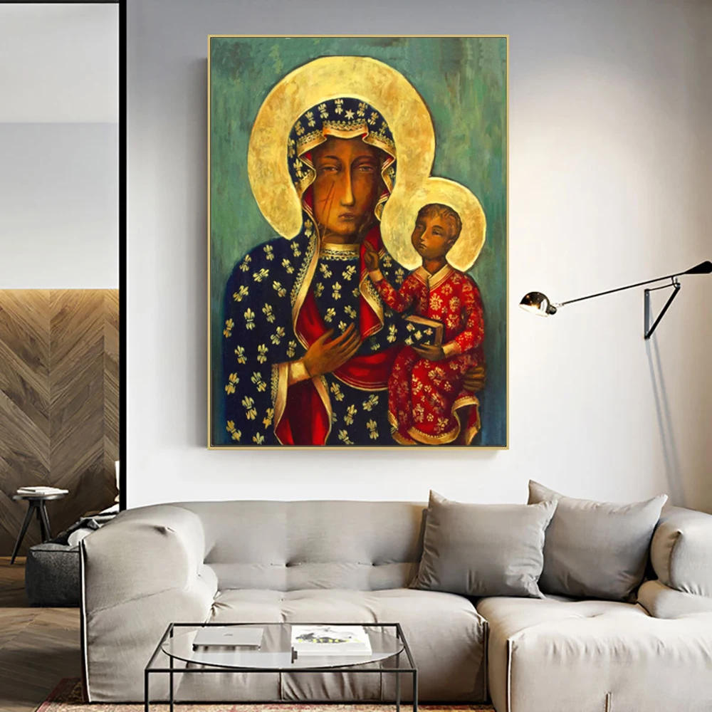 Our Lady of Czestochowa Black Madonna Canvas Painting By Jasna Gora Shrine Print Poster Wall Art Decor