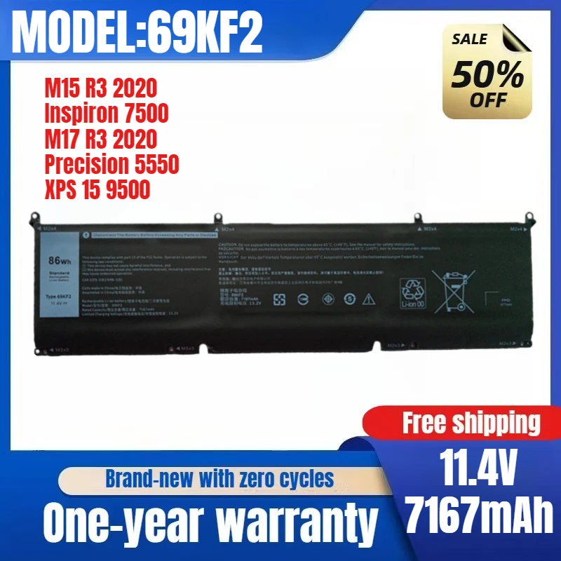 For Dell 69KF2 XPS15 9500 P91F 8FCTC M15 M17 R3 R4 Laptop Battery High Capacity Battery High Quality Replacement Battery