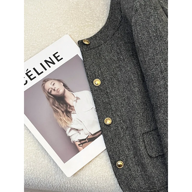 Wysokiej jakości szary, pachnący krótki płaszcz damski na jesień i zimę, w stylu koreańskim, prosty, casualowy, do biura, francuski płaszcz tweedowy.