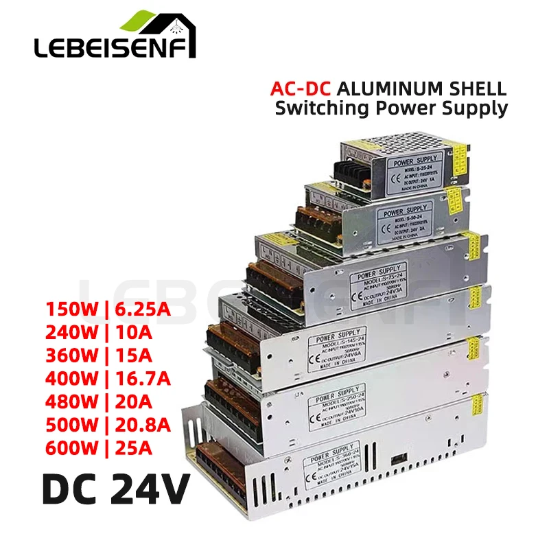 

New DC24V 150~600W Switching Power Supply AC to DC Conversion 24V 150W 200W 240W 360W 400W 480W 500W 600W LED Driver Transformer