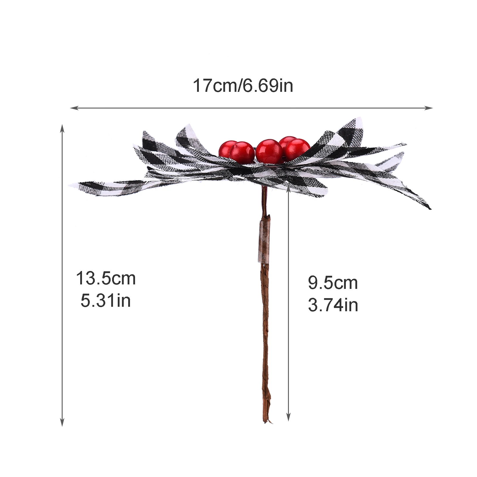 Christmas Decoration Flower Buffalo Plaid Poinsettia Decorative Cuttings 14cm Xmas For Holiday Artificial Red Berry