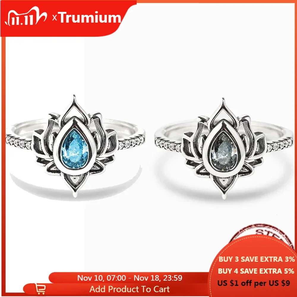 Trumium 925 Sterling Silver Vintage Lotus Flower Rings For Women Colorful Zircon Promise Ring Female Fine Jewelry Dropshipping