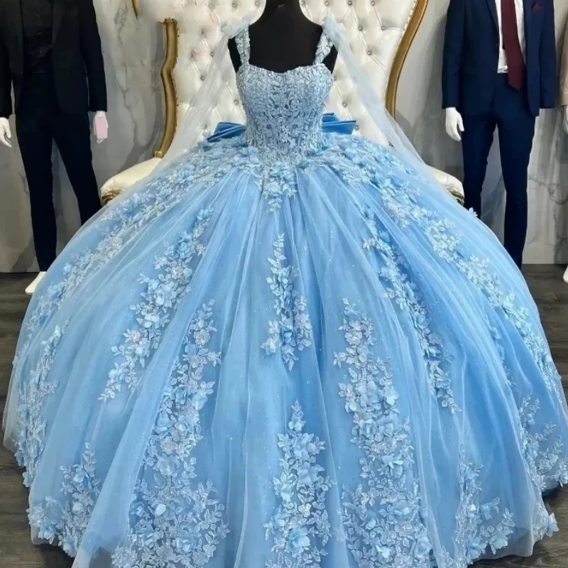 

Customized Princess Girl Quinceanera Dresses Ball Gown Lace Applique Bow Ball Gow Women Birthday Party Prom Occasion Dress 2025
