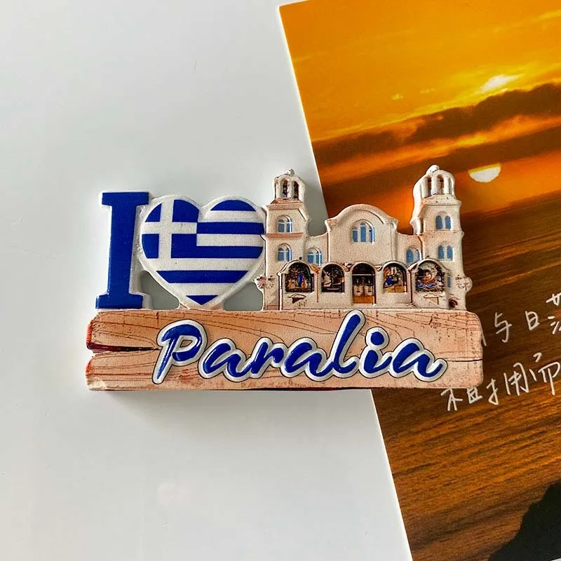 

Greece Paralia Fridge Magnet with Greek Flag Heart & Church, Cute Home Decor Refrigerator Accessory for Room Decoration