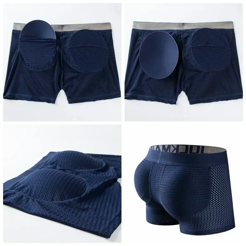 Men's Sexy Ice Mesh Breathable Butt Lift Boxer Briefs Underwear, Comfy Padded Underwear Boxer with Hip Pad Buttocks Boxer Trunk image 6
