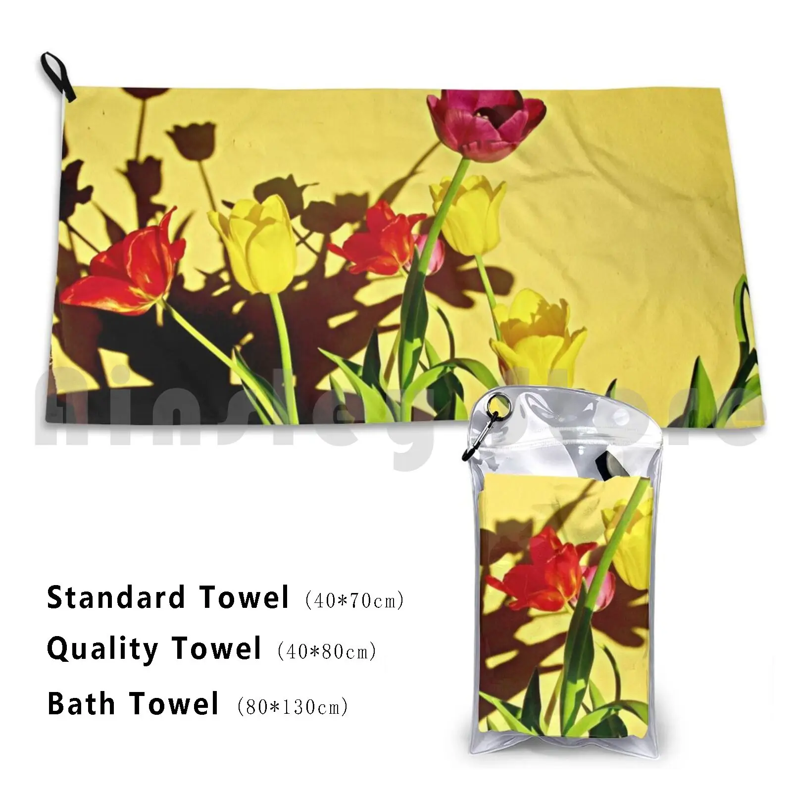 Tulips At The Front Door Beach Towel Quick Dry Quality Towel Tulips And Shadows