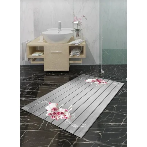 Ardizayn Gray Colorful Flower Pattern 70 X120 cm Slip-Resistant Leather Sole Bath Mat, Mat