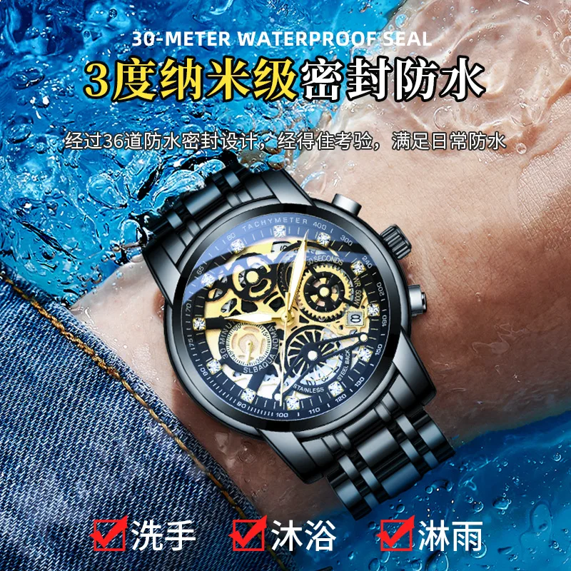 ONTHEEDGE* men's hollow watch men's foreign trade quartz watch waterproof men's watch