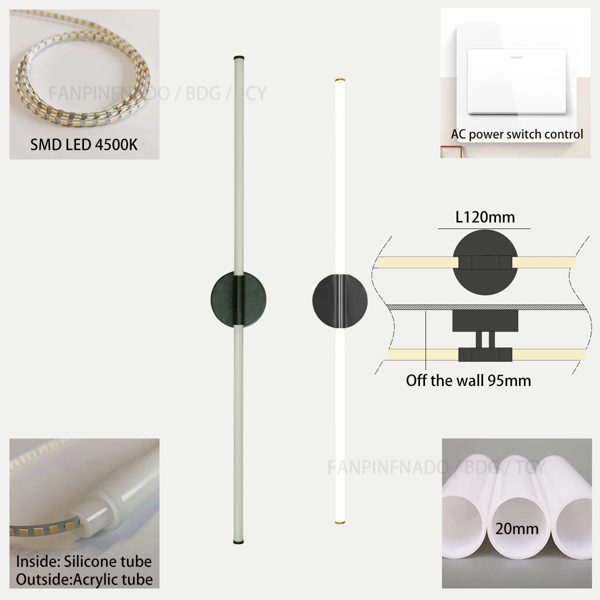 FPFD Black Led long wall lamp living room background wall bedroom bedside wall lamp modern minimalist line lamp