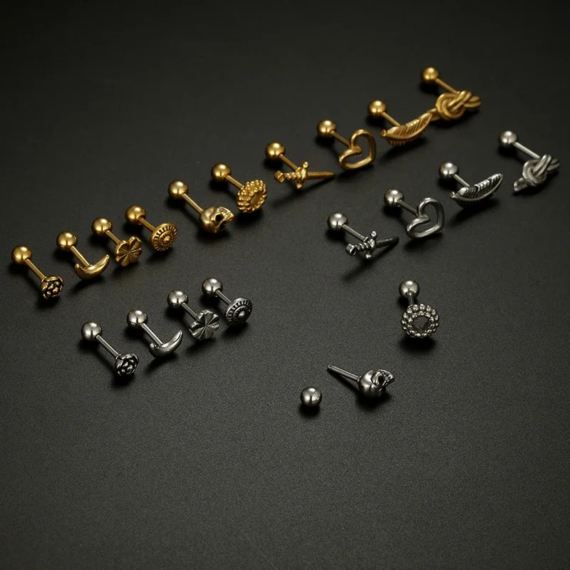 1PC Korean Stainless Steel Mini Ear Piercing Earring for Women Cross Snake Ear Studs Cartilage Earring Girl Jewelry Gift