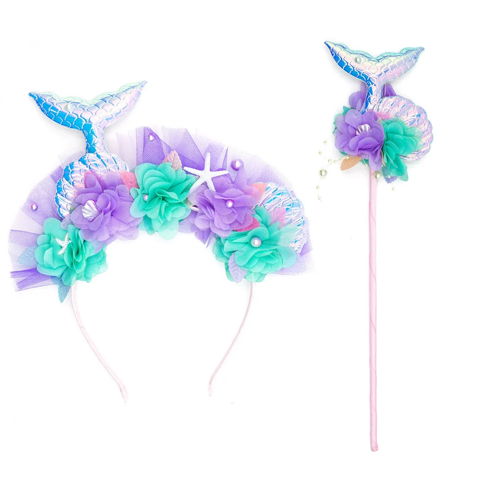 Mermaid Hairband Colorful Mermaid Tail Hairband Headwear Children Cartoon Starfish Fairy Stick