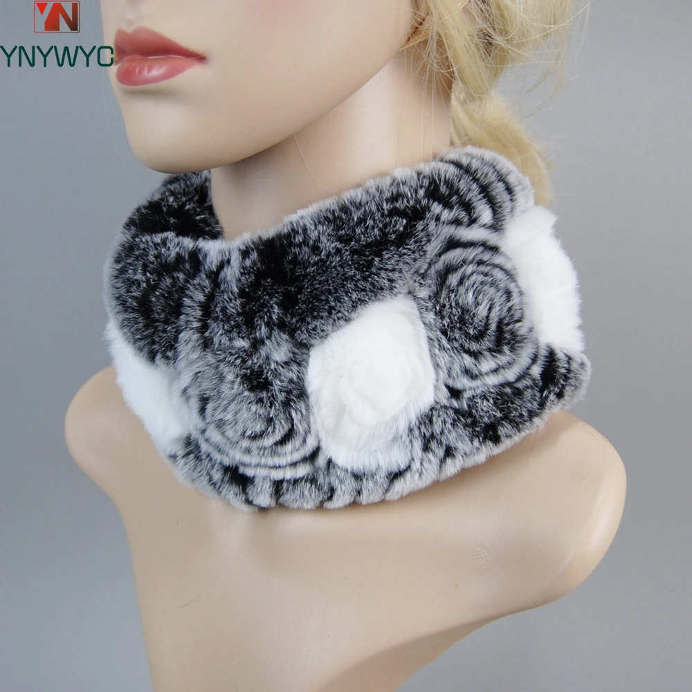 

Women Elasticity Flower Real Rex Rabbit Fur Scarf Natural Warm Rex Rabbit Fur Headband Lady Winter Real Rex Rabbit Fur Scarves