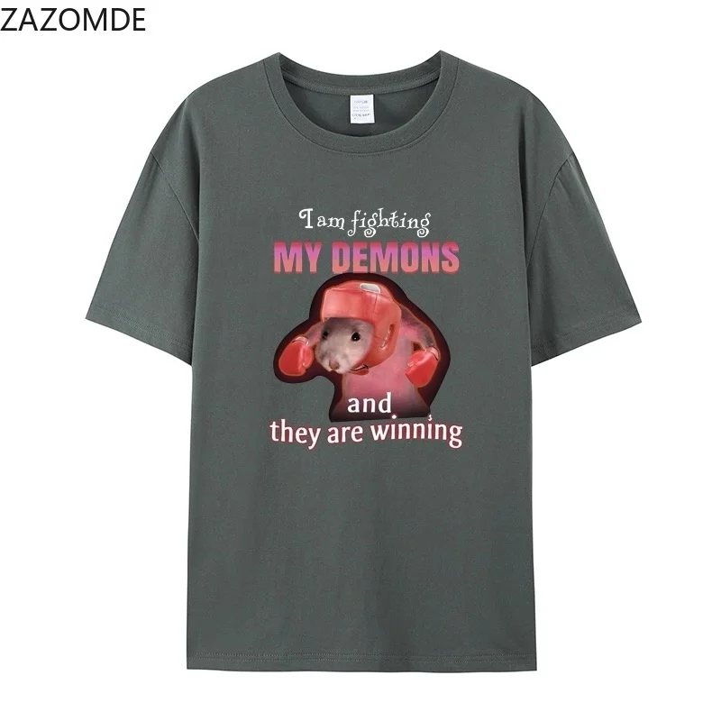 ZAZOMDE Kawaii Cartoon Bear Peeking From Zipper Print T-shirt Men Women Harajuku Aesthetic Breathable Cotton Daily Tops Summer