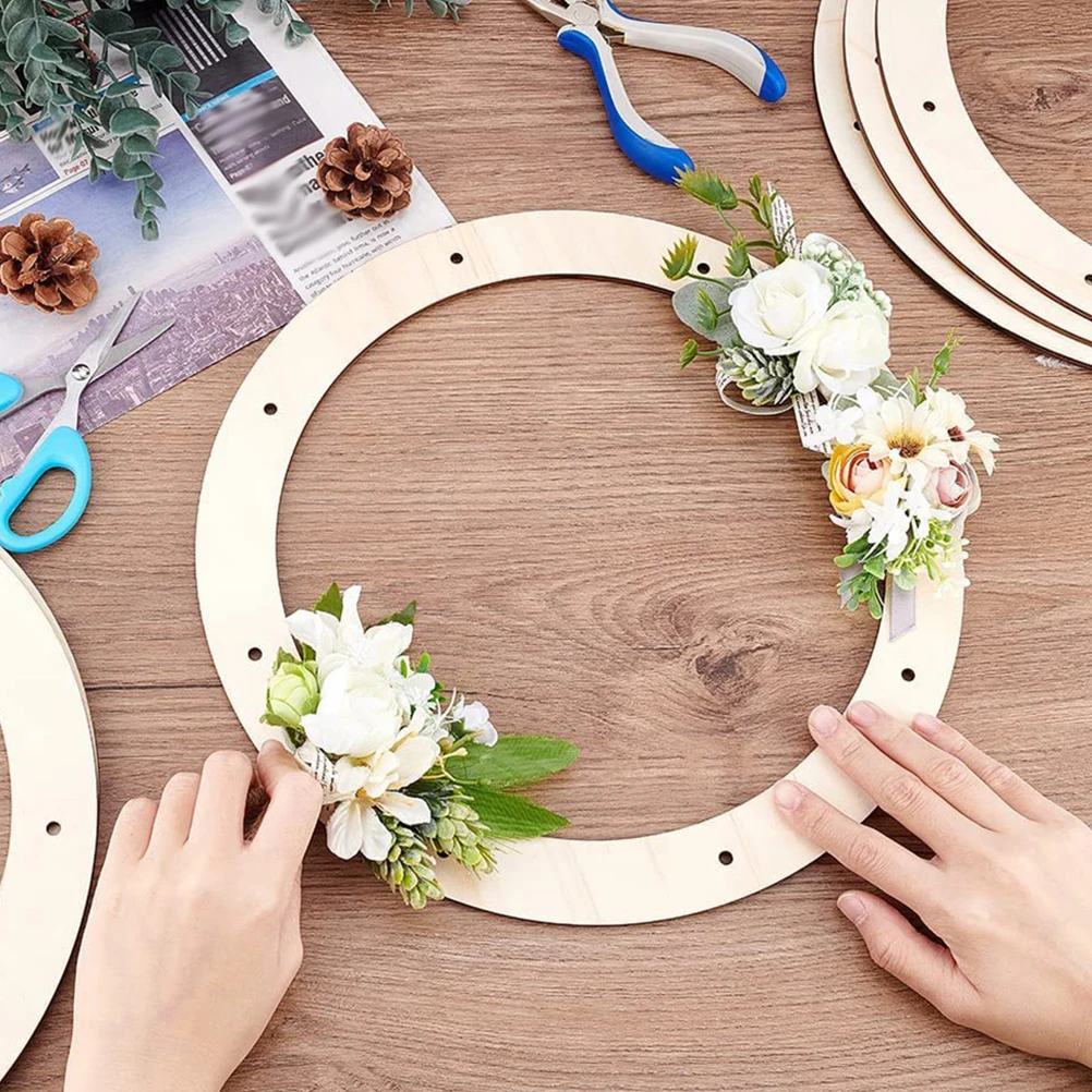 

5Pcs Wreath Frame Wood for Crafts DIY Wooden Hoops Floral Garland Base Round Wreath Form Tool Festive Wall Door Decor