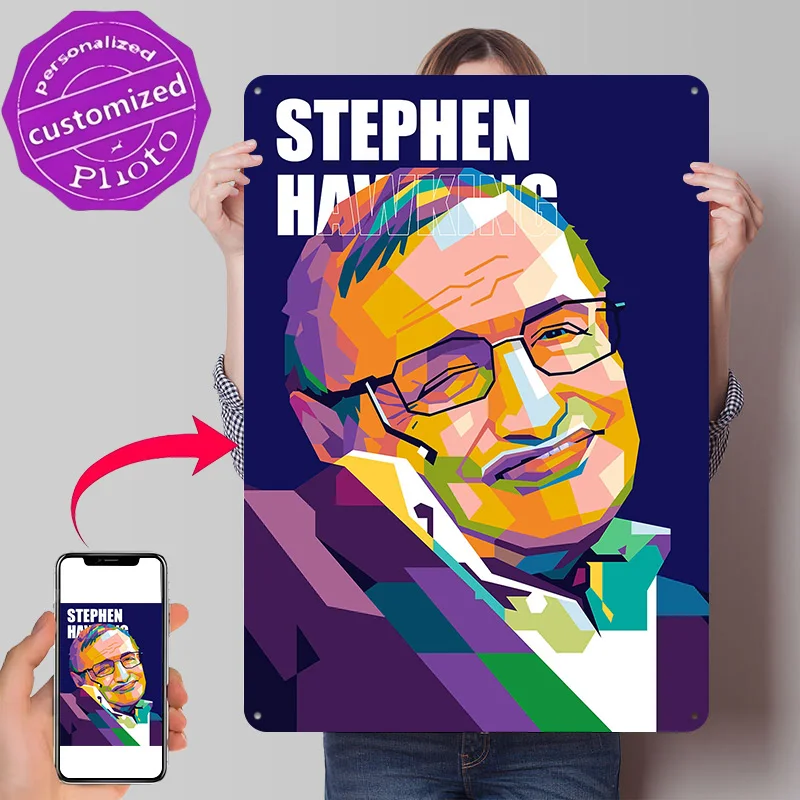 Stephen Hawking 3D Texture Printed Poster Custom Vintage Metal Tin Plate Sign for Wall Art Decoration Room Decor Luxury Home Man
