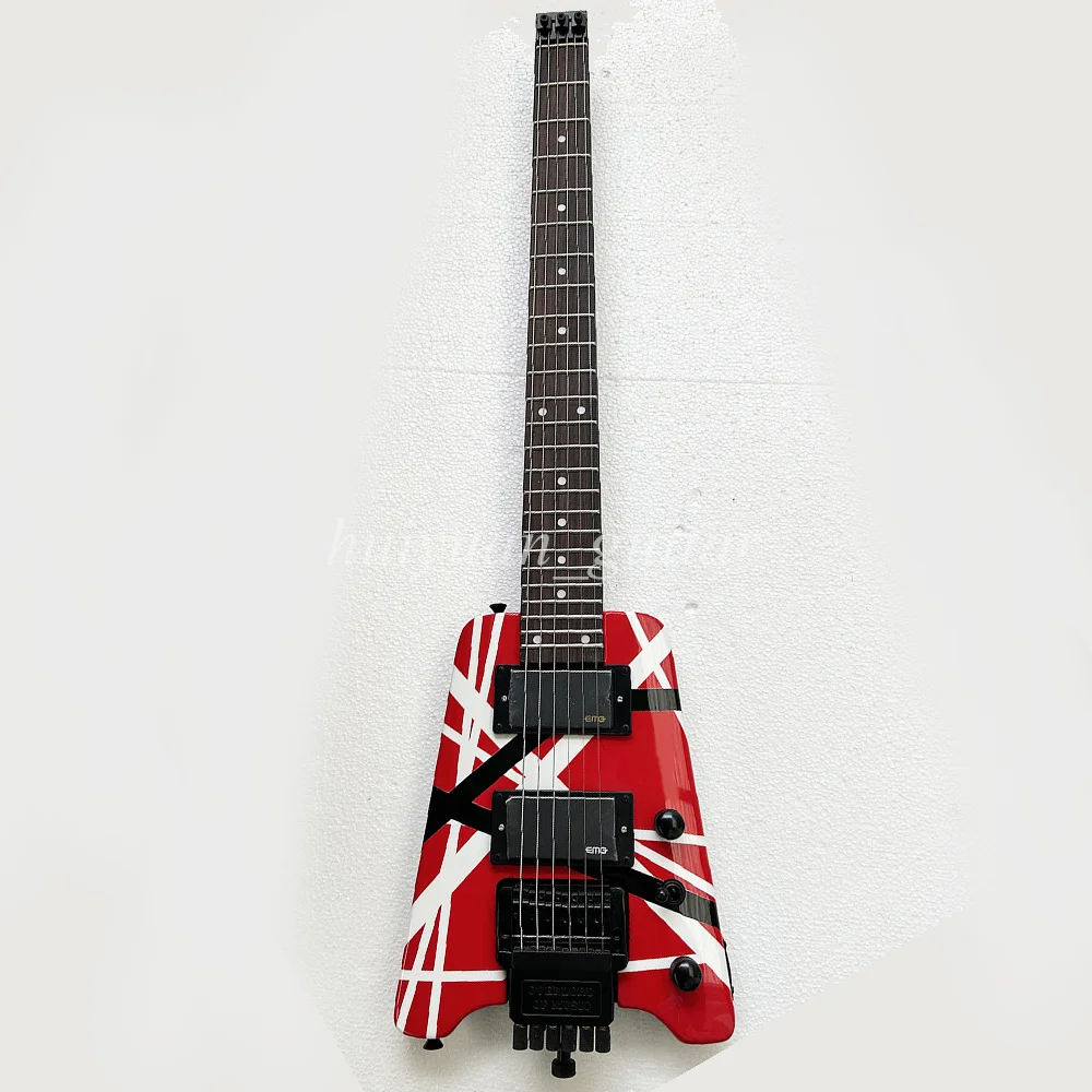 Flyoung 6 Strings Red Headless Striped Electric Guitar with Rosewood Fretboard 24 Frets