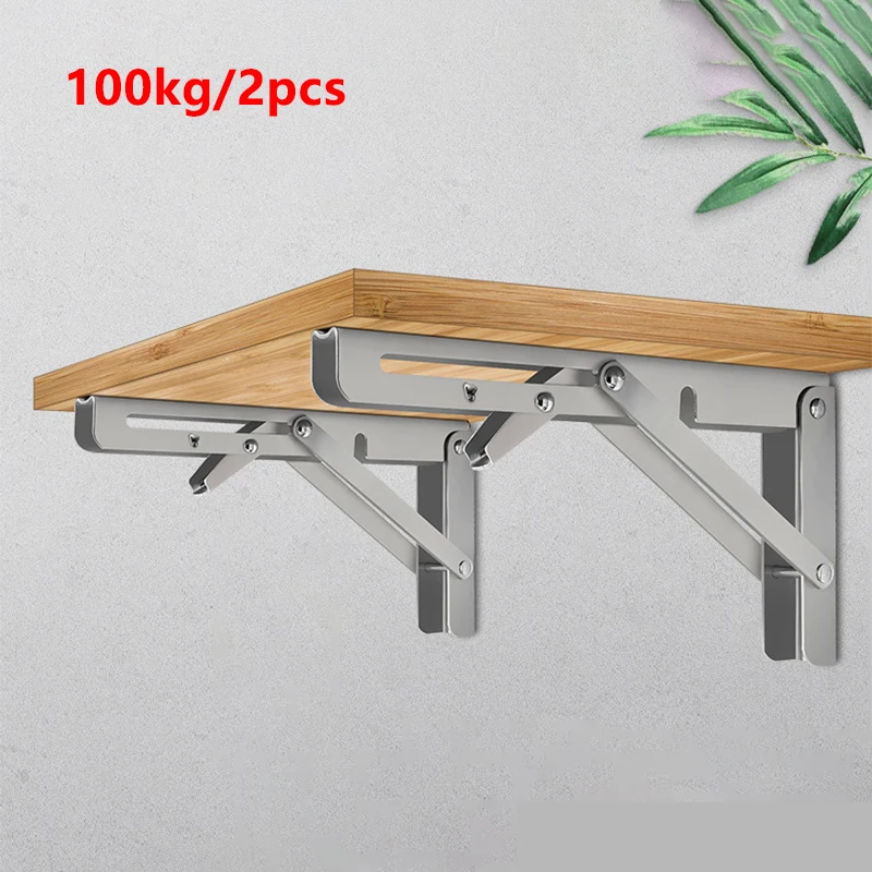 2pcs Bracket Storage Rack Steel Bracket Triangular Folding Wall Hanging Support Shelf Woodworking Tools Including Accessories