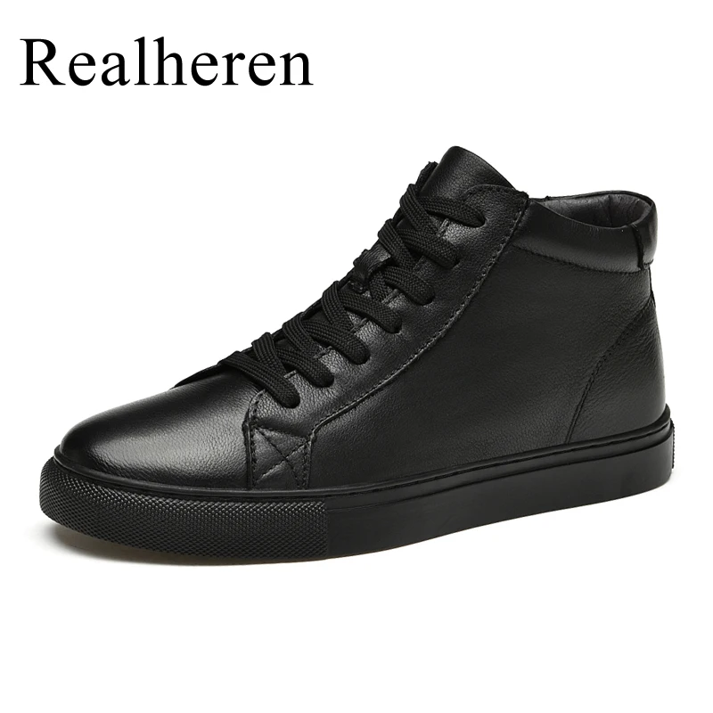 Genuine Leather White High Top Sneakers Men Skate Shoes Skateboard Shoes Black Big Size 48 49 Autumn Winter Plush