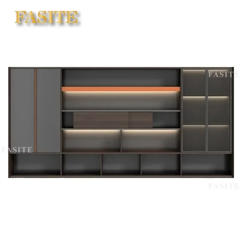 For Office Furniture Light Luxury Wood File Cabinet Double Sliding Door Bookcase Atmospheric Background Storage for Executive
