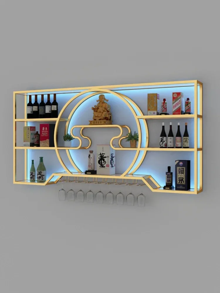 Wine shelf Baijiu cabinet against the wall Wall-mounted shelf Bar wrought iron display stand