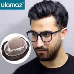 Toupee PU mono e transparente para homens, peruca dupla, prósteis capilar, cabelo humano, peruca 100% natural, toupets masculinos