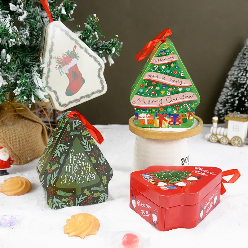 

6 Colors Christmas Tree Jar Festive Cartoon Metal Polygon Storage Boxes Chocolate Can Xmas Holiday Party Gift Packaging Supplies