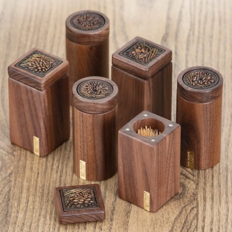 Creative Solid Wood Toothpick Holder Household Black Walnut Cotton Swab Holder Storage Box Gadgets for Home Kitchen Accessories