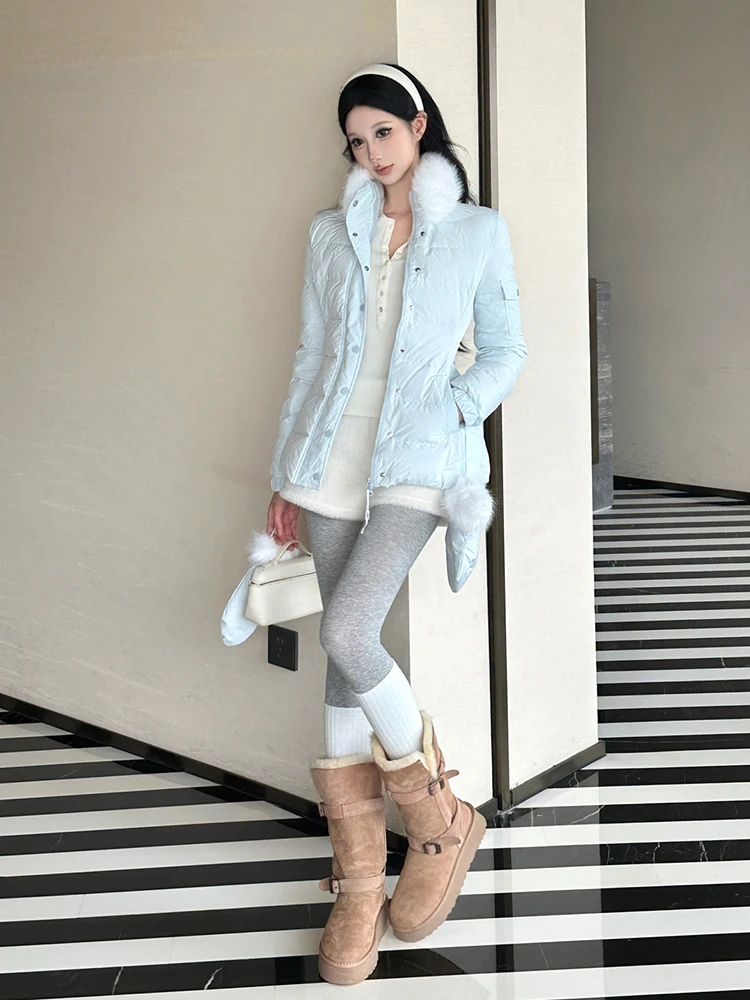 REDDACHiC فو الفراء طوق المرأة أسفل سترة فروي الأصفاد قفازات ضئيلة كامل البريدي اقتصاص معطف مبطن كوريا ملابس خارجية الشتاء غير رسمية #3