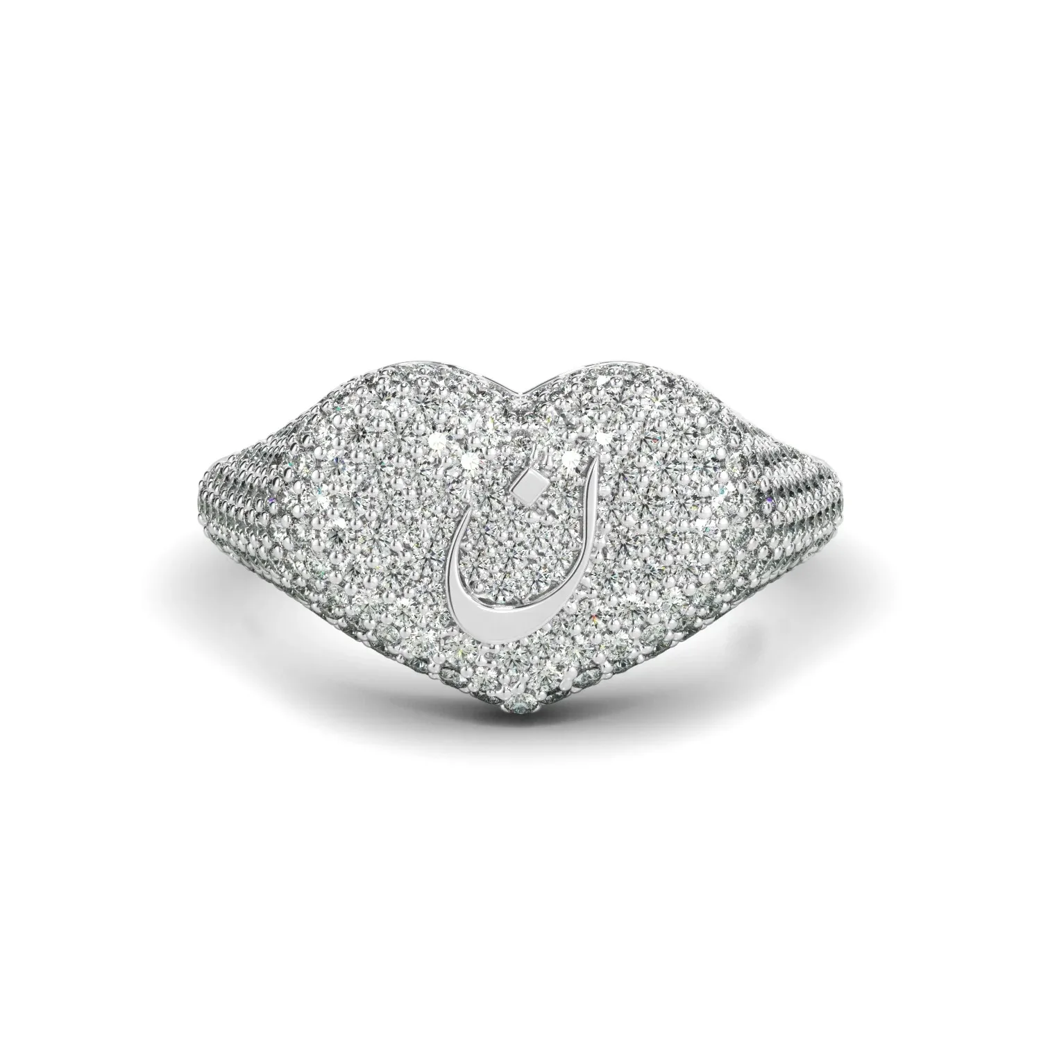 Custom 3D Letter Ring Pave Diamond Arabic Initial Heart Personalized CZ Arabic Letter Rings Muslim for Women Luxury Jewelry
