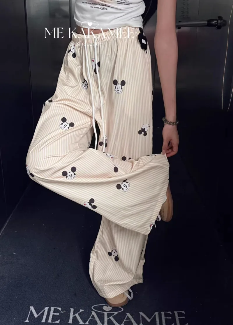 2025 Korean Style High Waist And Thin Cartoon Wide-leg Pants Versatile Age-reducing Floor Casual Loose Thin Trousers For Women