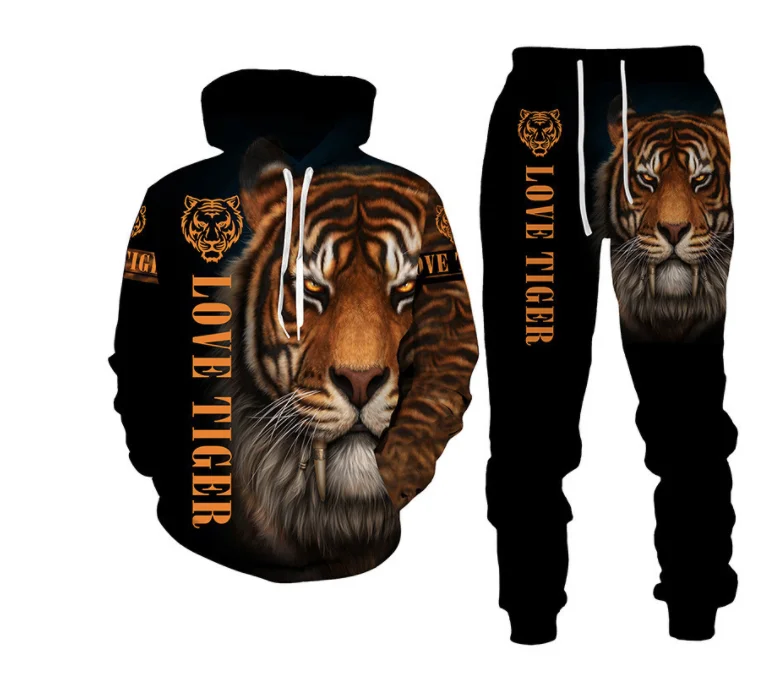 Animal 3D Lion Tiger Printed Hoodie + Pants Suit Cool Men/Women 2 Pcs Sportwear Tracksuit Set Autumn and Winter Men's Clothing