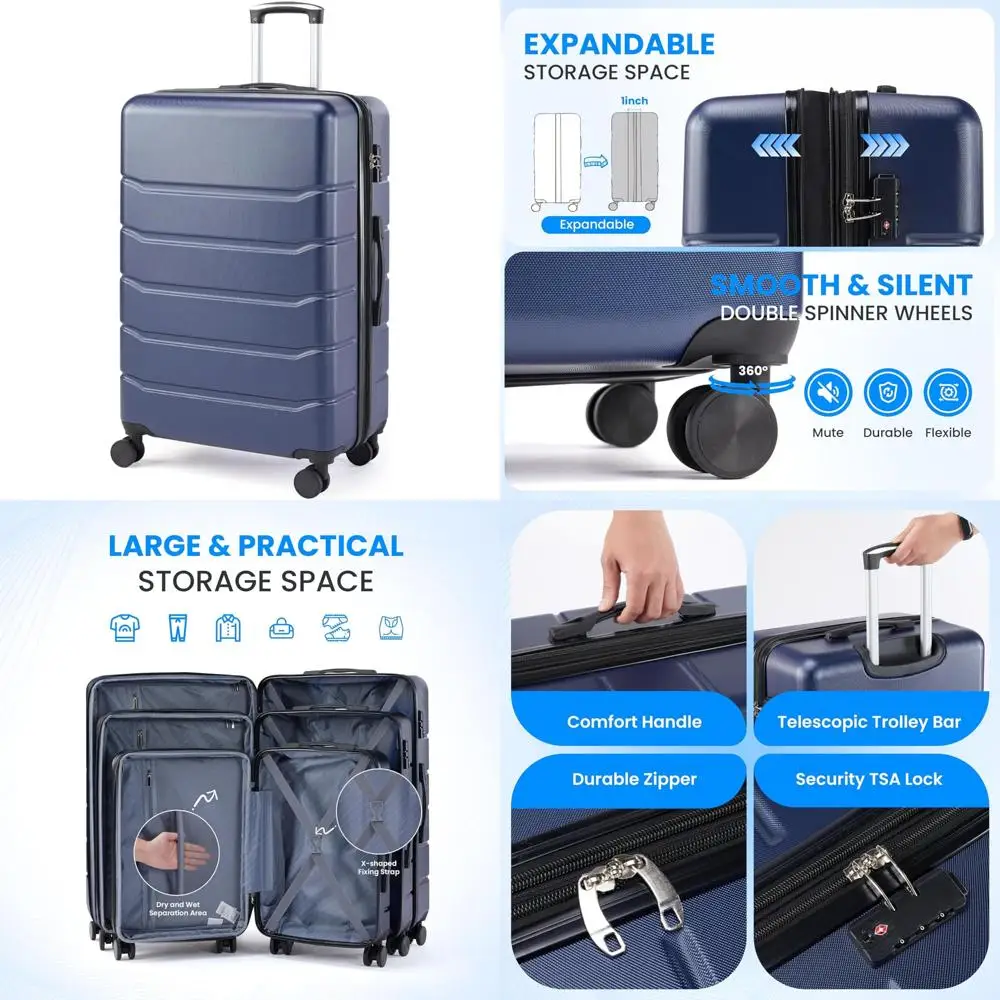 

28 inch expandable hardshell spinner luggage with tsa lock and double wheels