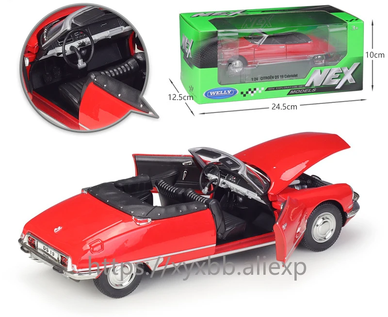 WELLY Diecast 1:24 Car CITROEN DS 19 Cabriolet Simulator Classic Model Vintage Car Alloy Metal Toy Car For Kid Gift Collection