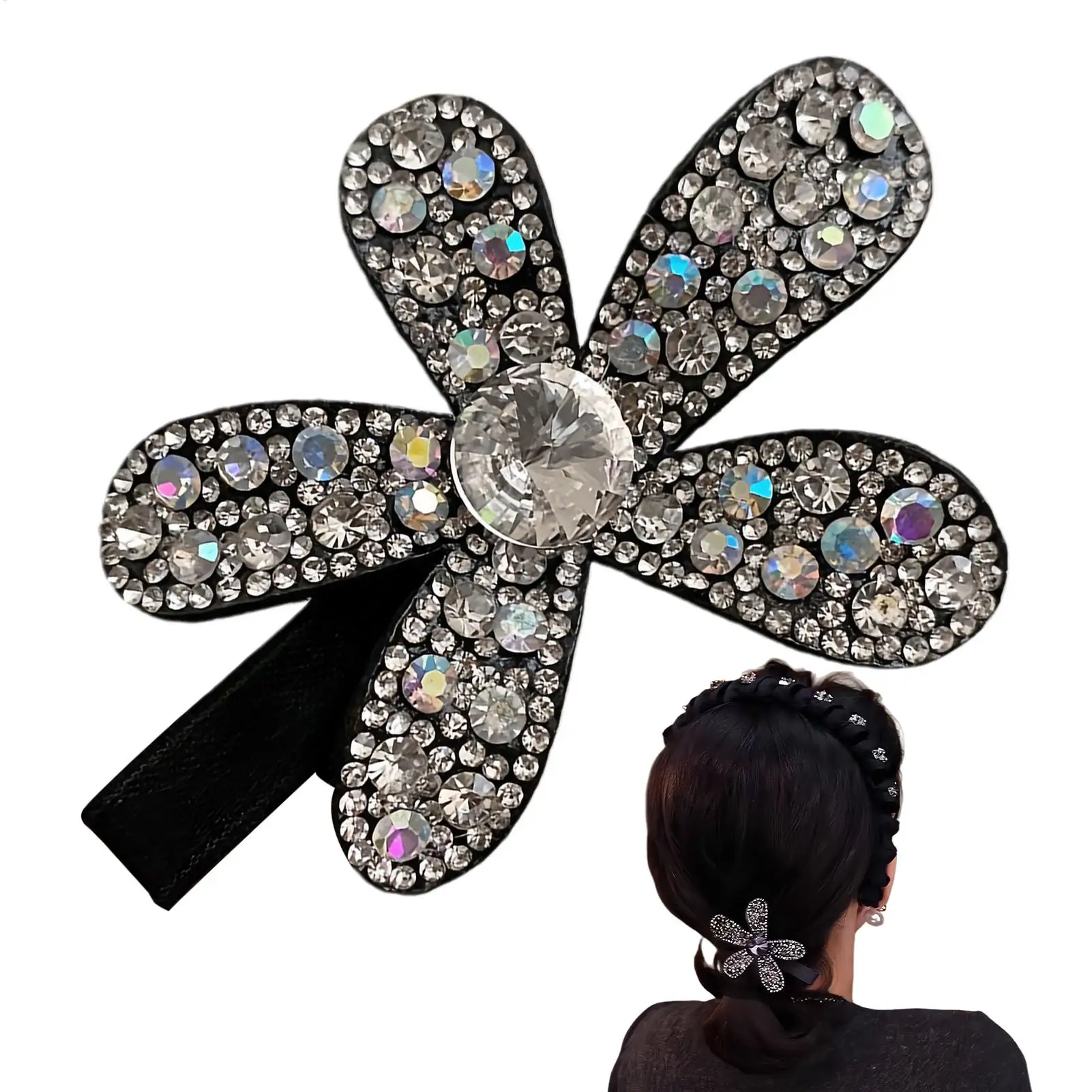 Flower Sparkling Rhinestone Hair Clip Vintage Metal Sparkling Duckbill Hairpin Women Sparkly Hair Clips for Holiday Festival