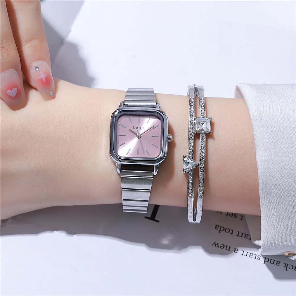 2 قطعة/المجموعة أزياء عالية الجودة بسيطة مربع الطلب المرأة الصلب الفرقة كوارتز اللباس ووتش #5