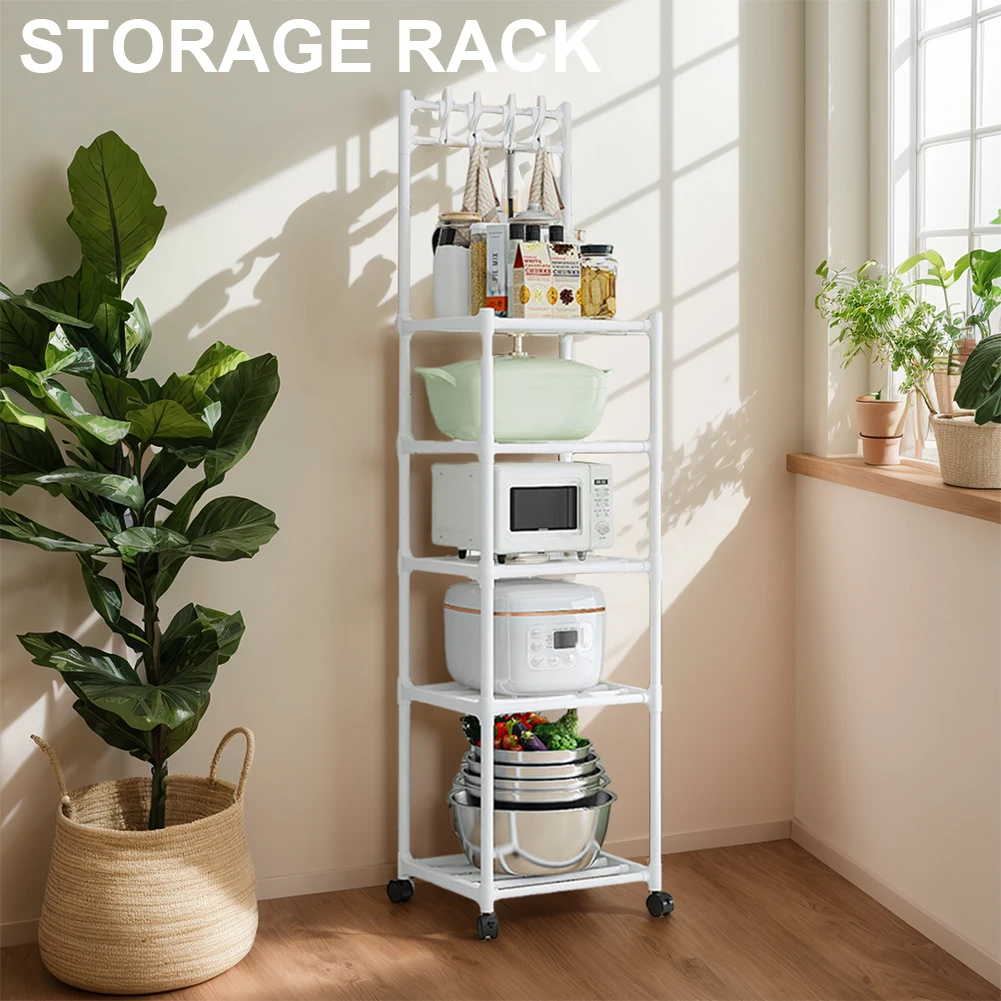 5 Tier Storage Shelves 110LBS Heavy Duty Shelving Unit with Rolling Wheels Storage for Laundry Bathroom Kitchen Garage Pantry