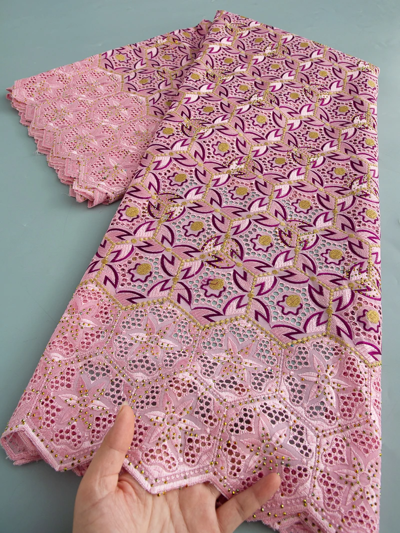 

African Cotton Lace Fabric Swiss Voile Cotton Lace Fabric 2025 High Quality Nigerian for Women Party Dresses Sewing,5yards 4594