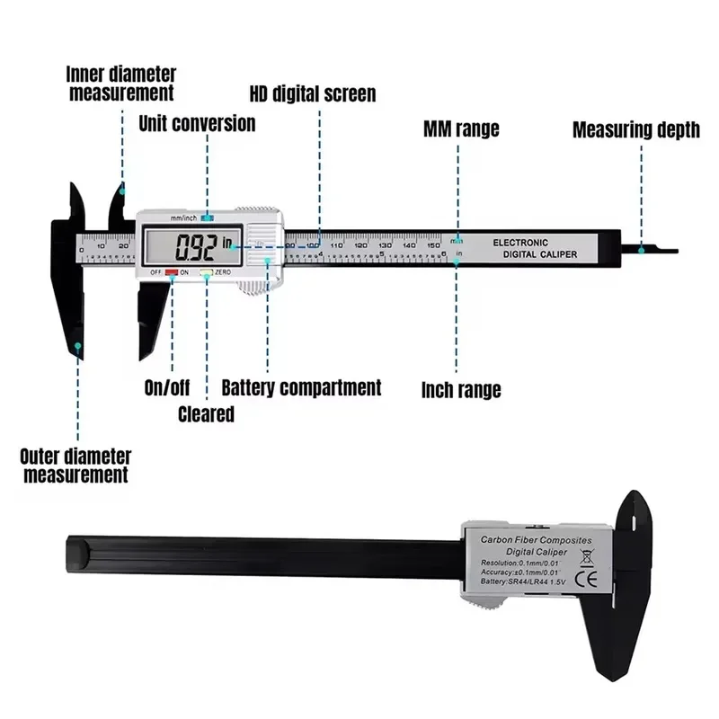 150mm 100mm vernier caliper measuring tool micrometer digital electronic digital card carbon fiber dial