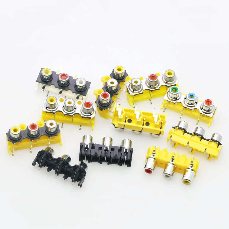 5PCS AV coaxial socket with shielding three-hole RCA lotus socket PCB soldering audio signal input socket