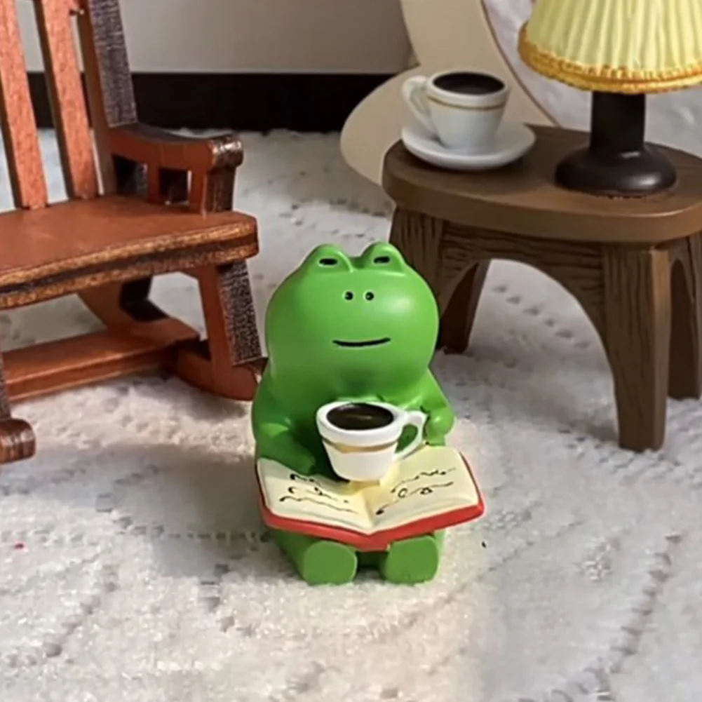 Handmade DIY Micro Rocking Chair Rocking Chair Design with Book Coffee Cute Frog Fat Miniature Home Bedroom Office Decoration