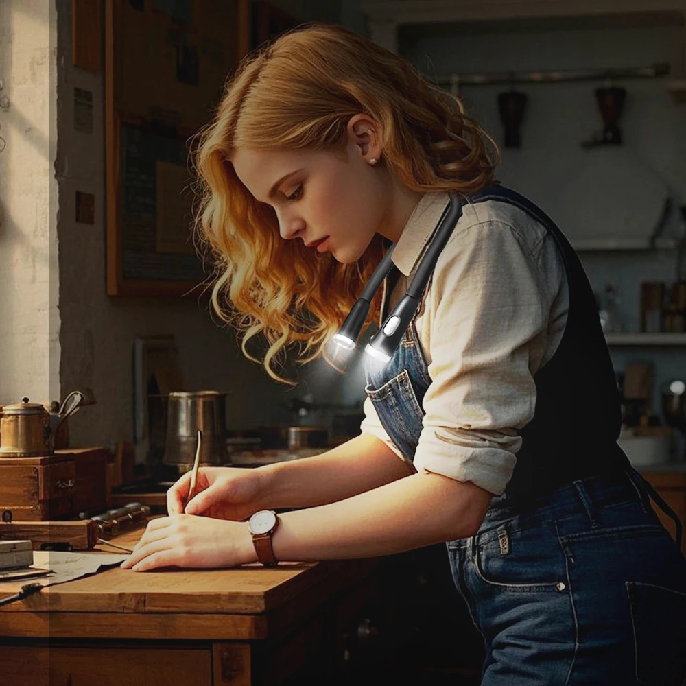 ضوء قراءة معلق على الرقبة LED قابل لإعادة الشحن عبر USB / ضوء كتاب حماية العين AAA للقراءة الليلية والجري وصيانة الحياكة