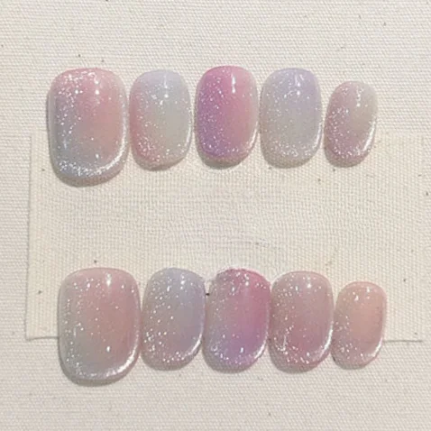 

10 шт. Короткие квадратные накладные ногти ручной работы полное покрытие дизайн кошачий глаз цветные летние накладные ногти пригодные для носки искусство