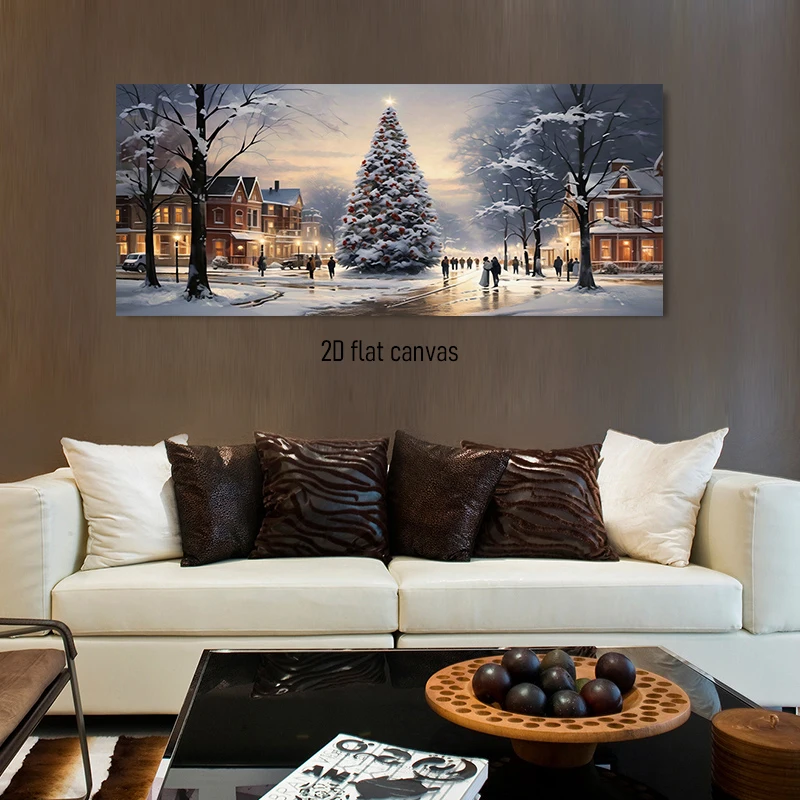 1pc (No frame),1 piece of winter town snow scenery decoration painting, Christmas atmosphere, living room frameless painting, 2D