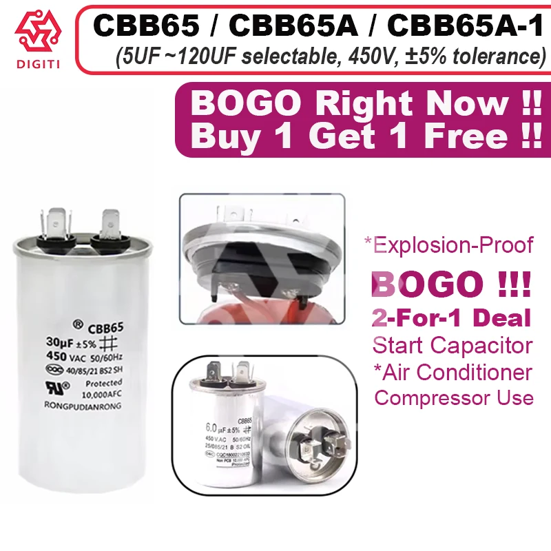 CBB65A-1 ตัวเก็บประจุ CBB65A ตัวเก็บประจุ CBB65 ตัวเก็บประจุ 450V AC มอเตอร์ตัวเก็บประจุเริ่มต้นตัวเก็บประจุ