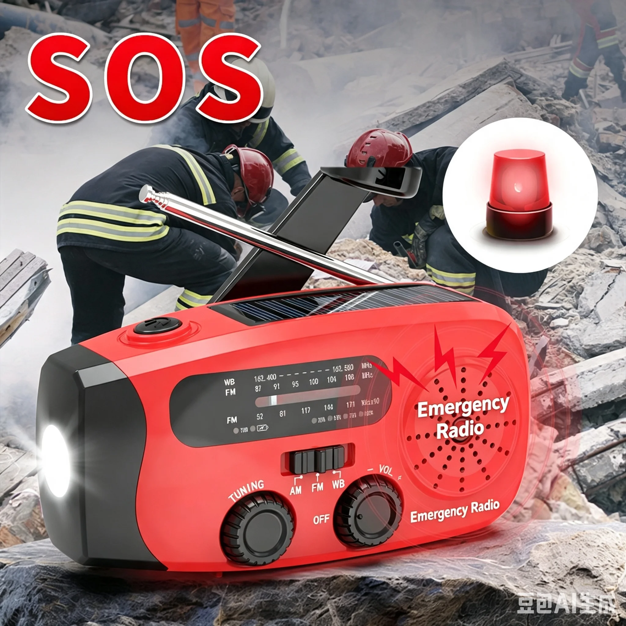 Multifunctional FM/AM/WB Radio Outdoor Emergency Hand-crank Generator Solar Mobile Phone Charging Lighting Table Lamp