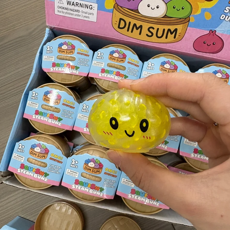 Sugar Edition Bead mini Dumpling Squishy Toy Colorful Stress Relief Fidget Toy with Bamboo Steamer Case for Squeeze