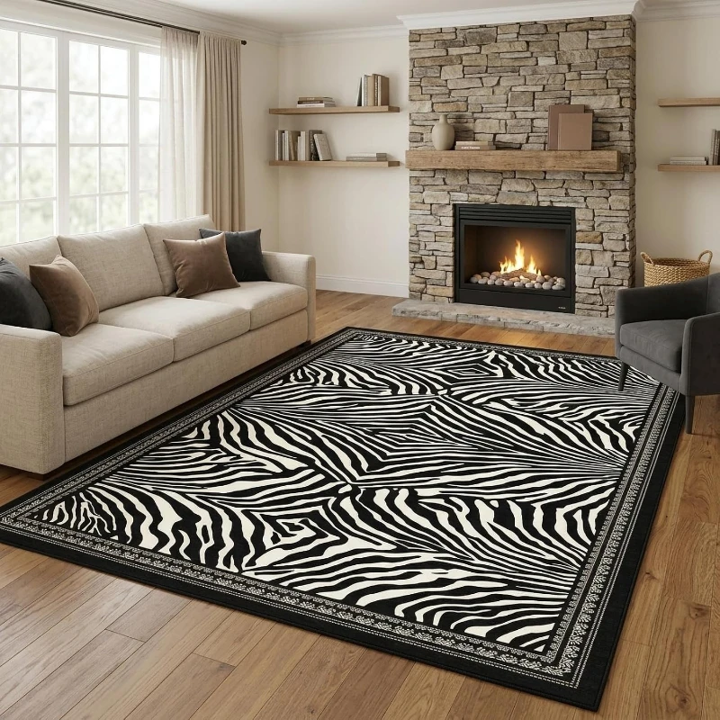 Rug for Living Room Carpet Non-slip Machine Washable Floor Mat Pink Zebra Print Rugs Bedroom Carpets Large Size Home Decor Mats
