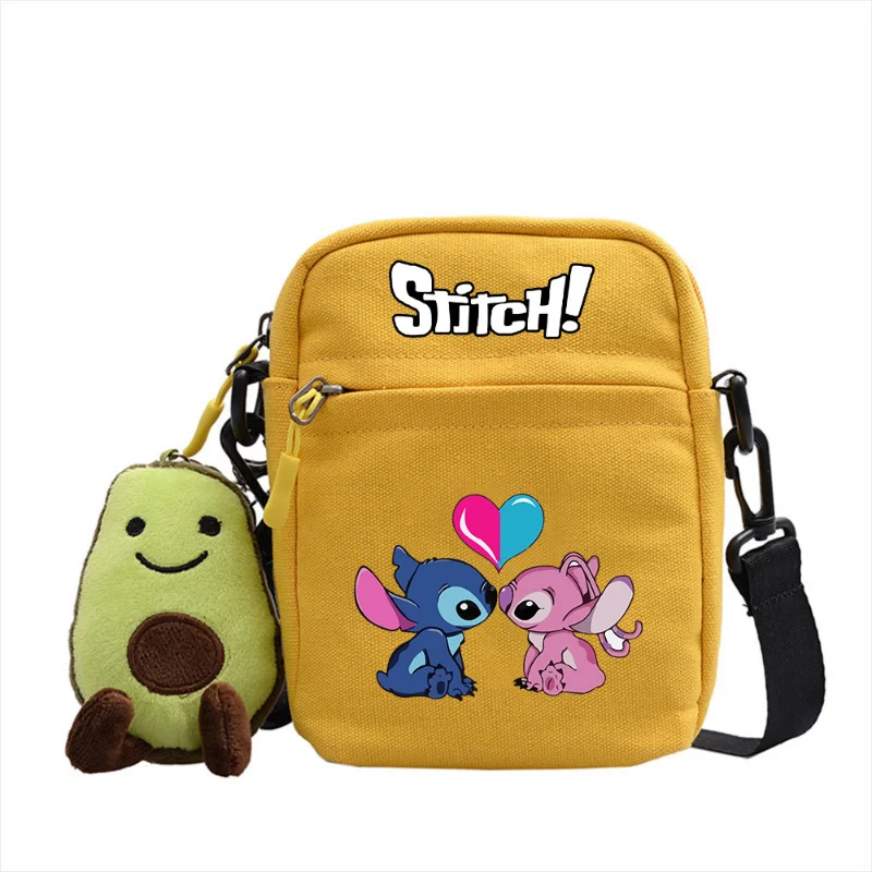 Disney 2023 New Cartoon Stitch Cute Print Pattern Shoulder Bag Color Simple Canvas Messenger Four-color Small Square Bag